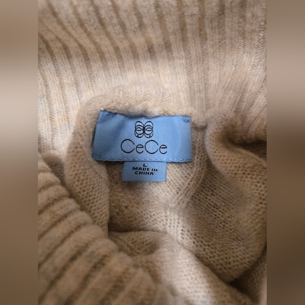 CeCe sweater L/XL heather cream Nwt blue sparkle snowflakes warm snow ski xmas - Picture 5 of 15